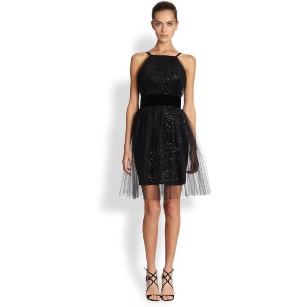 MARCHESA NOTTE Tulle Sequin Velvet Dress